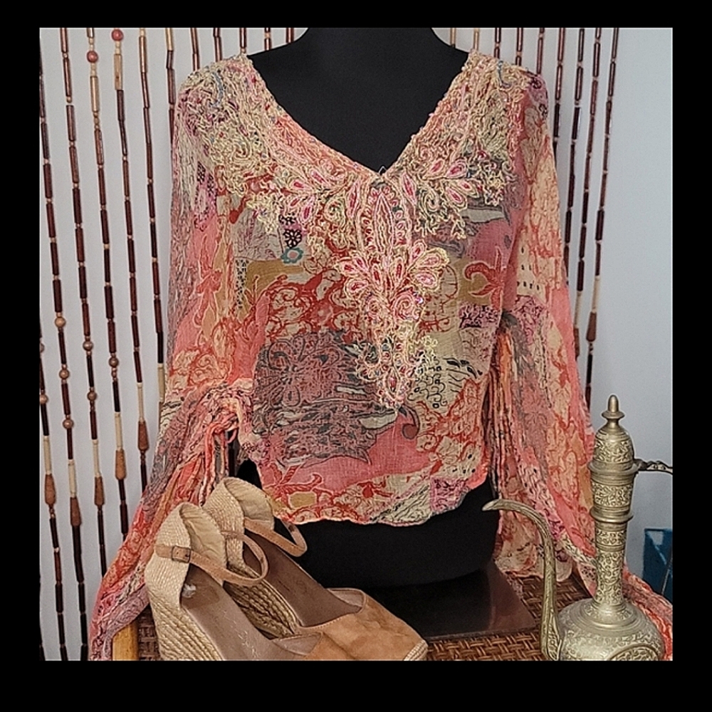 Blush bohemian beaded top